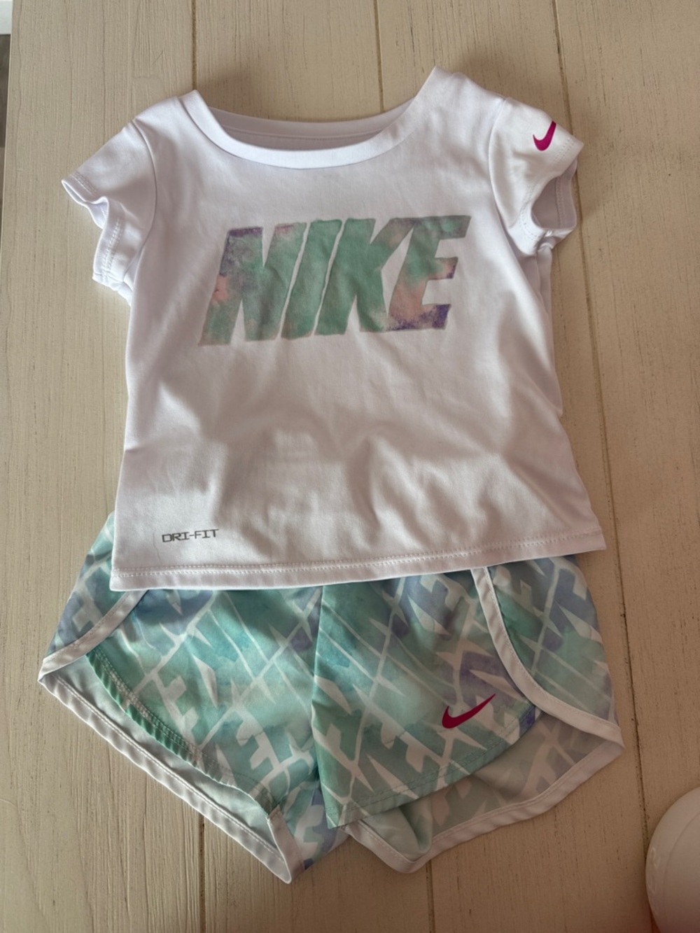 Toddler Nike White Tee with Aqua & Mint Printed Shorts Set
